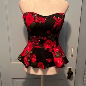 Windsor Strapless red roses top.